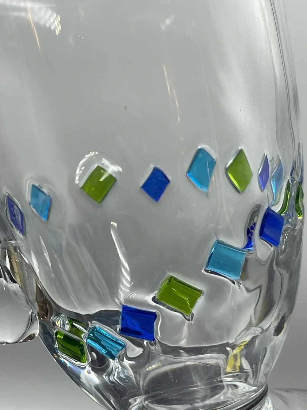 Vintage Global Amici Harlequin II Hand Blown Glass Wide Brim Sangria Pitcher
